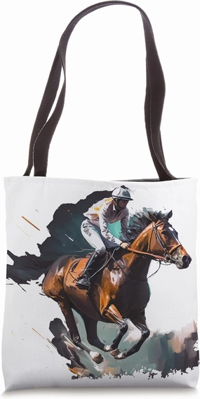 Full Stride: A Thrilling Horse and Jockey Moment Tote Bag