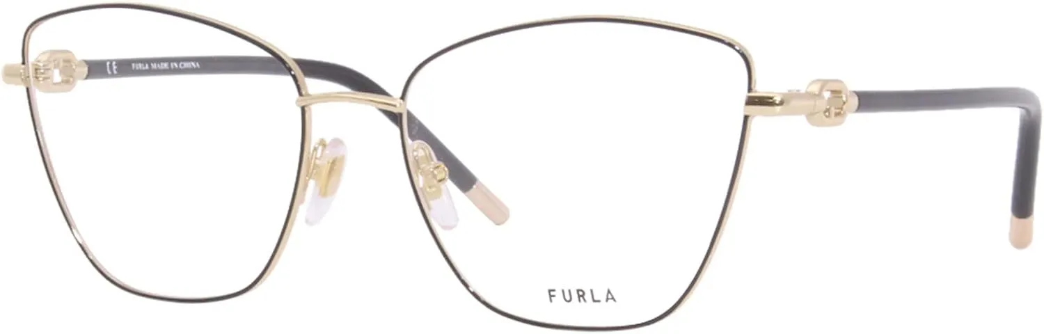 Furla VFU549 0301 Eyeglasses Frame Women's Black/Gold Full Rim Cat Eye 55mm