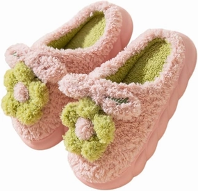 Fuzzy Knit House Slippers with Pom Poms, Women's & Men's Indoor Warm Slippers (pink, Adult, Women, 11, Numeric, US Footwear Size System, Medium)