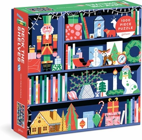 Galison Deck The Shelves – 1000 Piece Puzzle Fun and Challenging Activity with Bright and Bold Artwork of A Christmas Holiday Shelf for Adults and Families