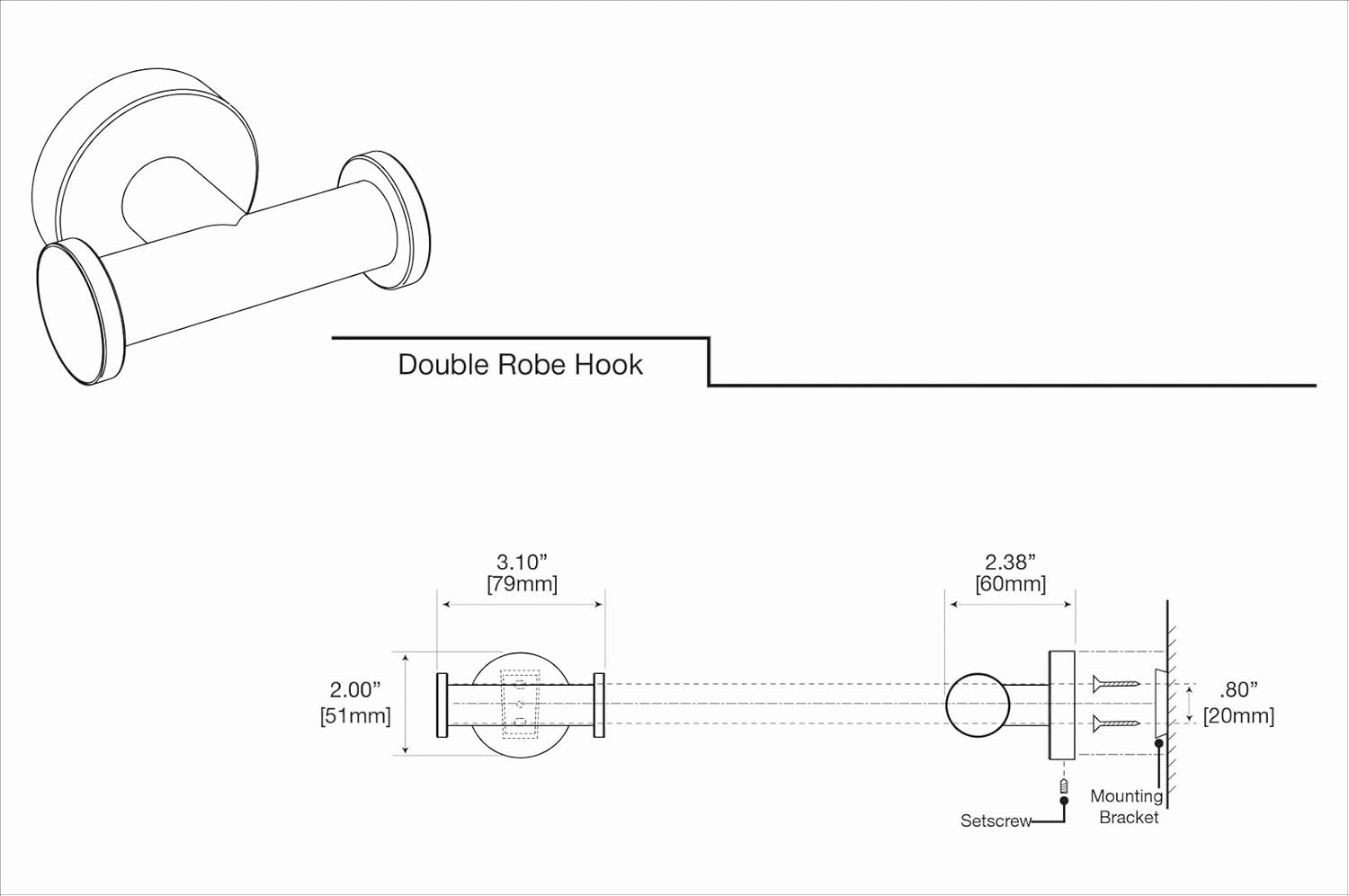 Gatco 4645A Glam Double Robe Hook, 3.10"W, Satin Nickel