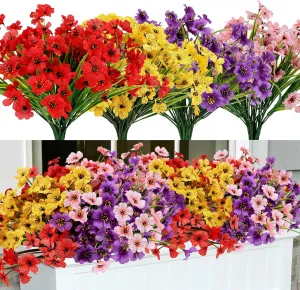 Geegoods Artificial Fake Plants Flowers for Outdoors, 16 Bundles UV Resistant Faux Plastic Colorful Mix Violet Flowers for Outside Spring Summer Decor