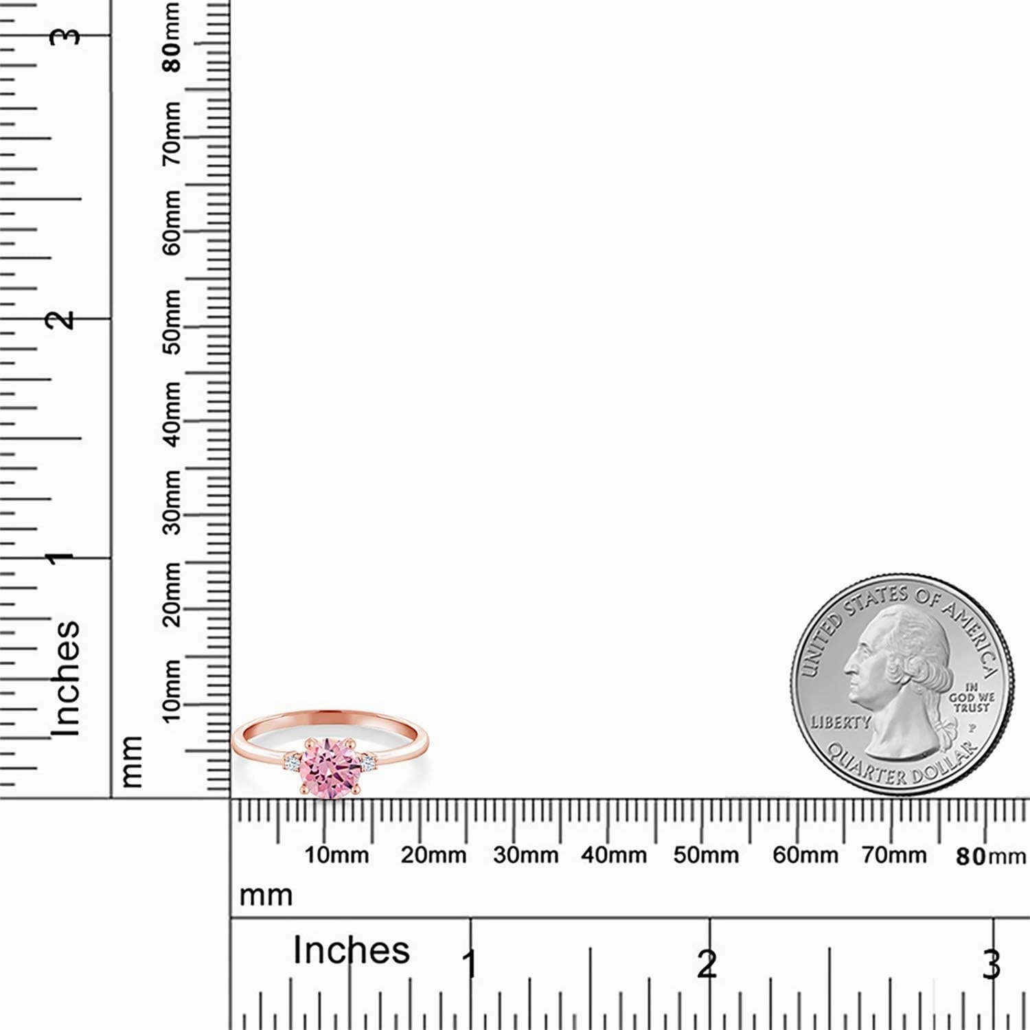 Gem Stone King 10K Rose Gold Pink Zirconia and White Created Sapphire Solitaire Engagement Ring For Women (1.53 Cttw, Round 6MM, Gemstone Birthstone, Available in Size 5,6,7,8,9)