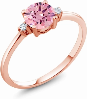 Gem Stone King 10K Rose Gold Pink Zirconia and White Created Sapphire Solitaire Engagement Ring For Women (1.53 Cttw, Round 6MM, Gemstone Birthstone, Available in Size 5,6,7,8,9)