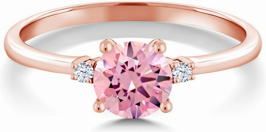 Gem Stone King 10K Rose Gold Pink Zirconia and White Created Sapphire Solitaire Engagement Ring For Women (1.53 Cttw, Round 6MM, Gemstone Birthstone, Available in Size 5,6,7,8,9)