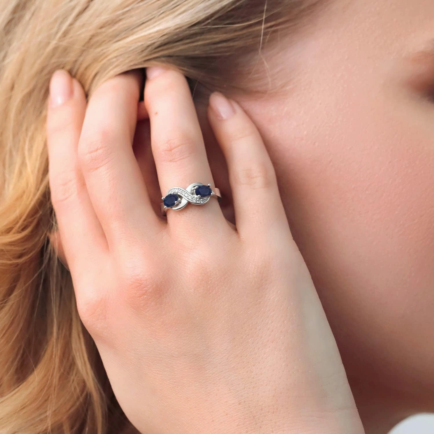 Gem Stone King 18K Yellow Gold Plated Silver 2-Stone Gemstone Birthstone and White Created Sapphire Infinity Promise Forever Love Knot Ring For Women | Oval 6X4MM | Available In Size 5, 6, 7, 8, 9
