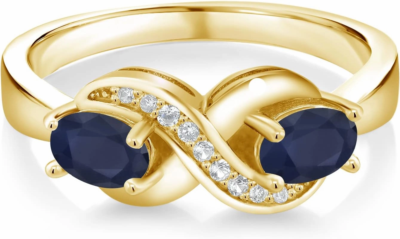 Gem Stone King 18K Yellow Gold Plated Silver 2-Stone Gemstone Birthstone and White Created Sapphire Infinity Promise Forever Love Knot Ring For Women | Oval 6X4MM | Available In Size 5, 6, 7, 8, 9