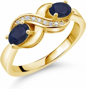 Gem Stone King 18K Yellow Gold Plated Silver 2-Stone Gemstone Birthstone and White Created Sapphire Infinity Promise Forever Love Knot Ring For Women | Oval 6X4MM | Available In Size 5, 6, 7, 8, 9