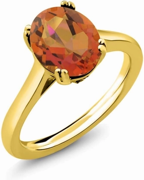 Gem Stone King 18K Yellow Gold Plated Silver Twilight Orange Mystic Quartz and White Created Sapphire Solitaire Ring For Women | 3.63 Cttw | Gemstone Birthstone | Available In Size 5, 6, 7, 8, 9