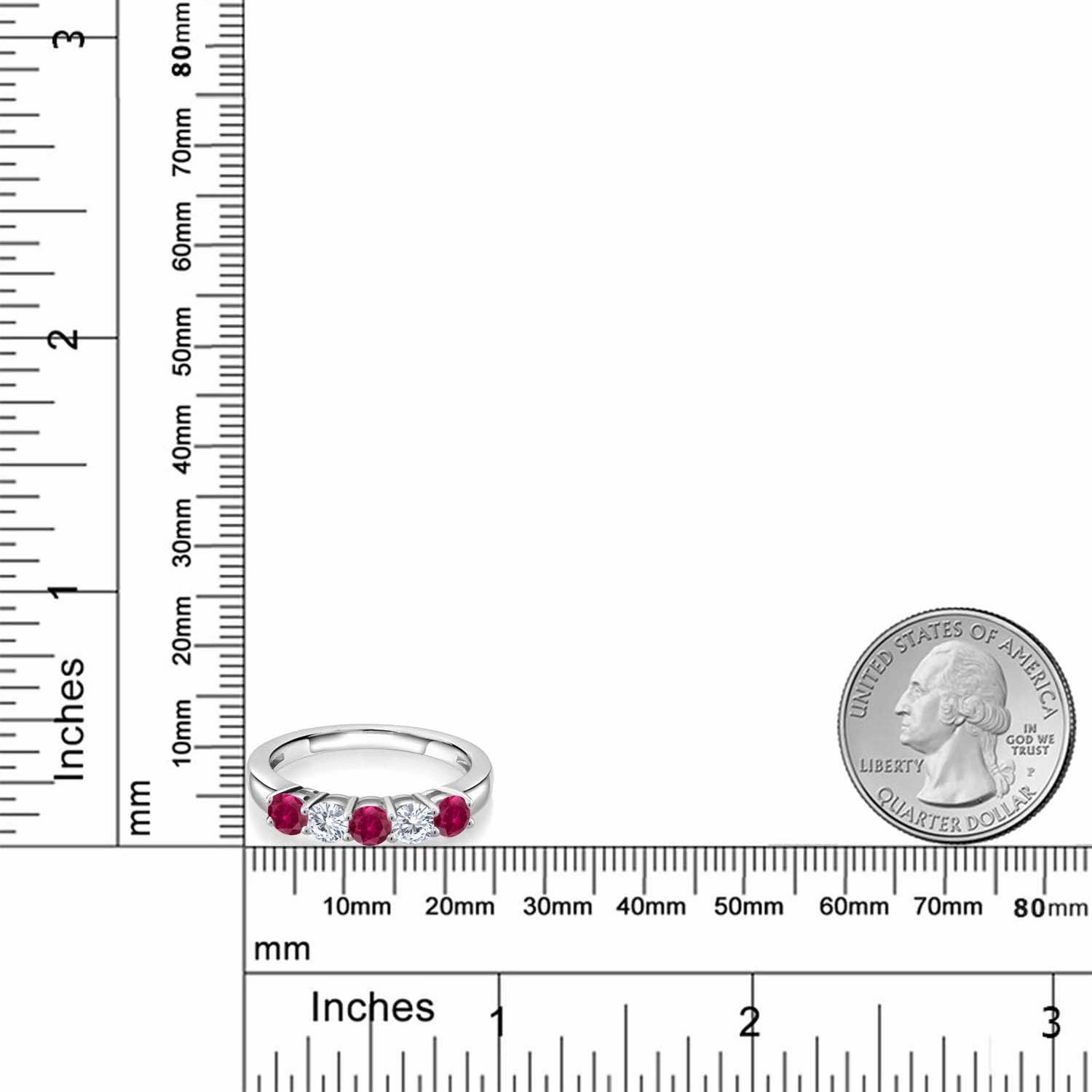 Gem Stone King 925 Sterling Silver Red Created Ruby and White Lab Grown Diamond Wedding Band Ring For Women (1.09 Cttw, Round 3.5MM, Gemstone July Birthstone, Available In Size 5, 6, 7, 8, 9)