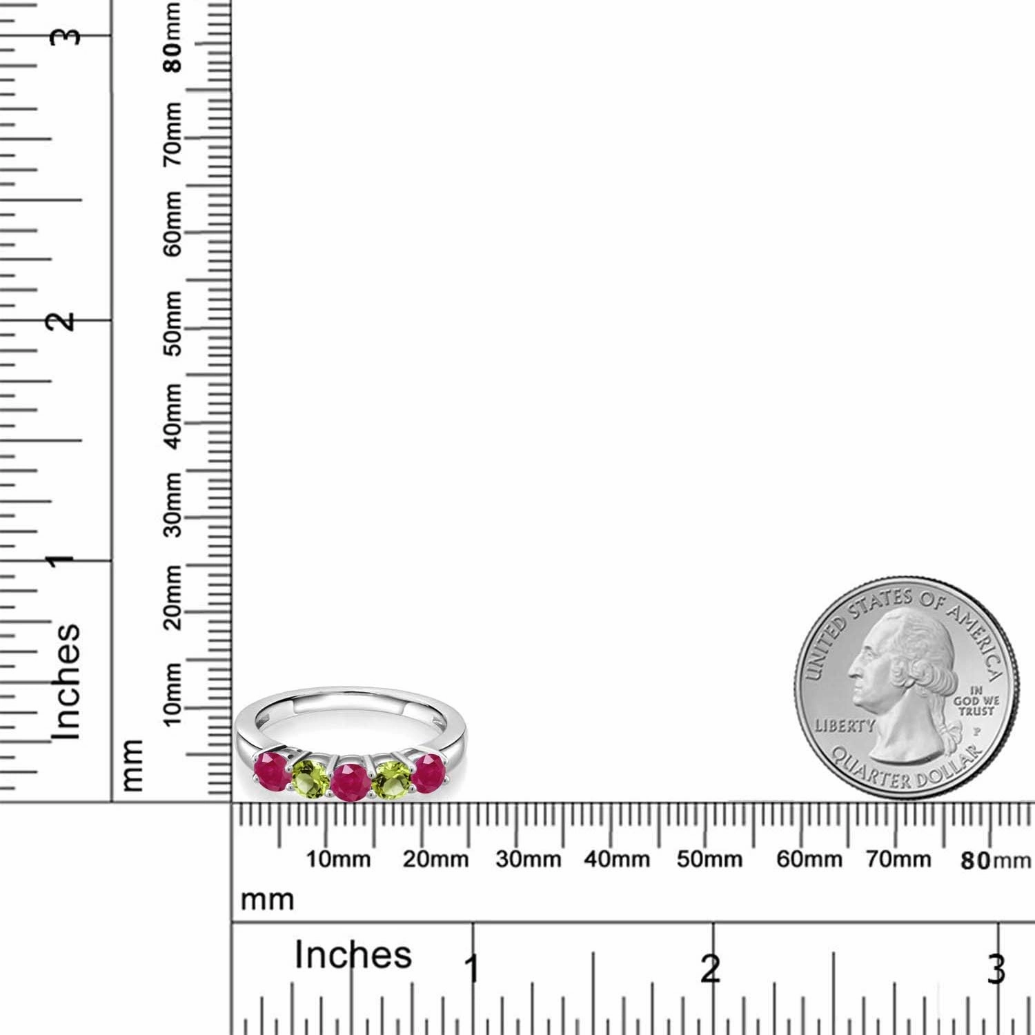 Gem Stone King 925 Sterling Silver Red Ruby and Green Peridot Wedding Band Ring For Women (1.16 Cttw, Round 3.5MM, Gemstone July Birthstone, Available In Size 5, 6, 7, 8, 9)