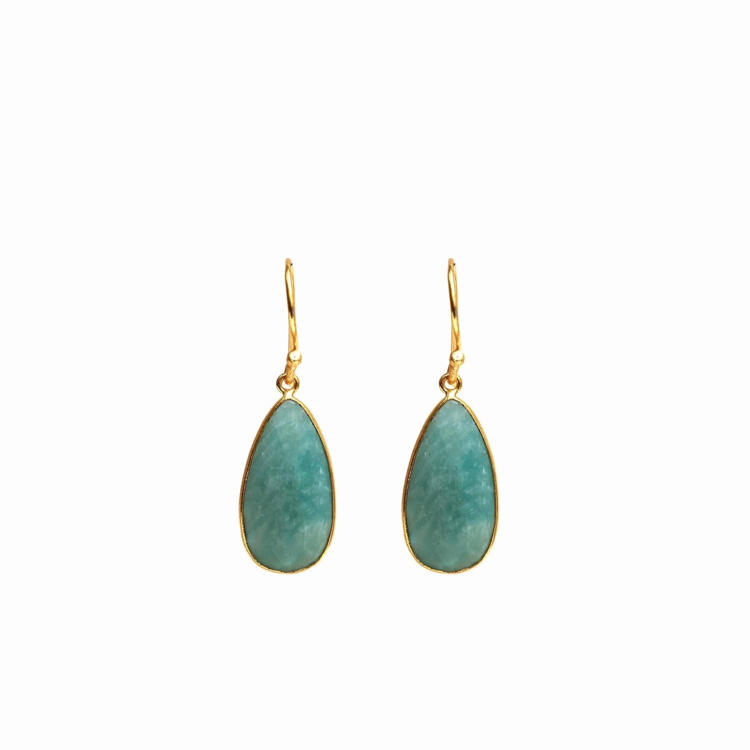 Gempires Amazonite Faceted Long Pear Gemstone Drop Dangle Hook Earrings, Statement Jewelry For Her, 1.5 inch Drop 14K Gold Plated, Gift For Woman (Amazonite)