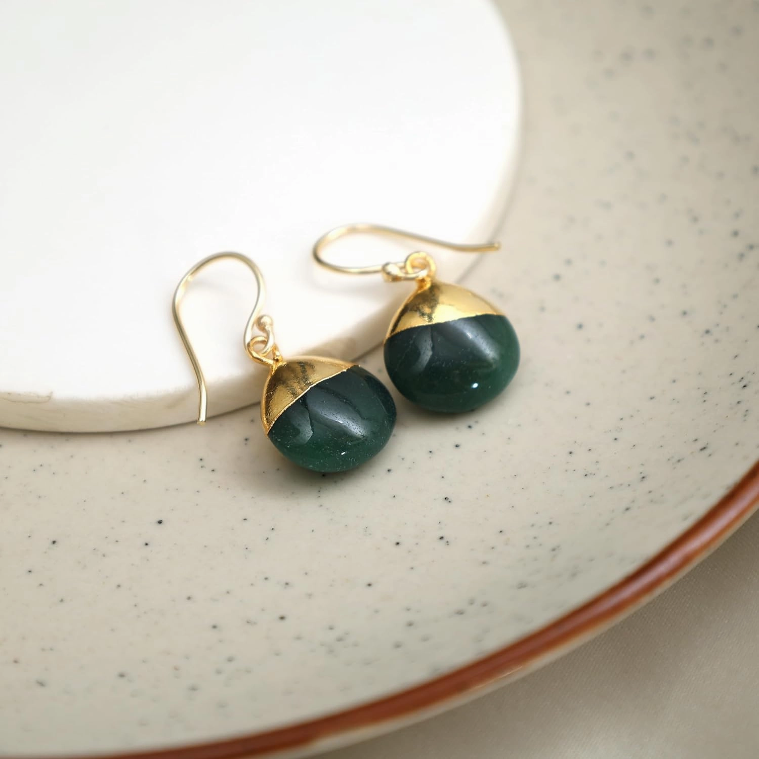Gempires Green Jade Gemstone Earrings Lightweight Teardrop Handmade Jewelry Hypoallergenic Gold Plated Green Crystal Dangling Earrings For Women.