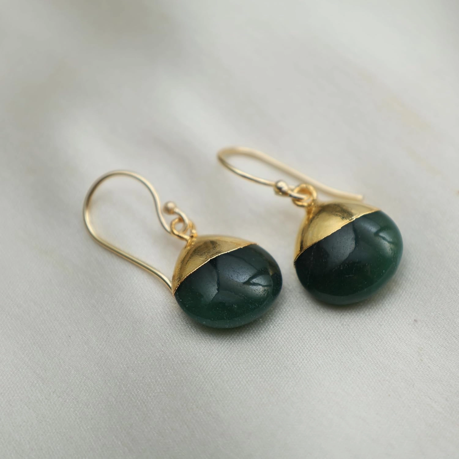 Gempires Green Jade Gemstone Earrings Lightweight Teardrop Handmade Jewelry Hypoallergenic Gold Plated Green Crystal Dangling Earrings For Women.