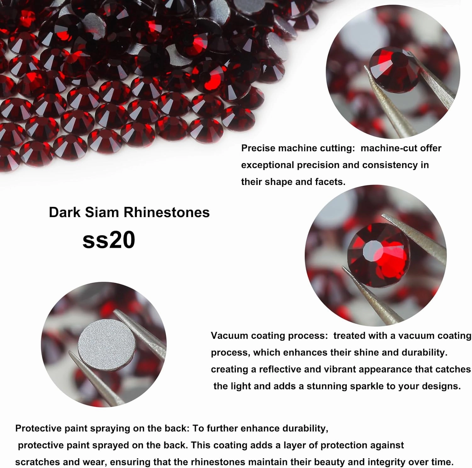 genie crystal Dark Siam ss16 Flat Back Rhinestones 2880 pcs, Deep Red Rhinestone 4mm 20 gorss Diamond Cut Glass gems Stone for DIY Crafts, Clothing, Tumble, Shoes, Cup, Dress