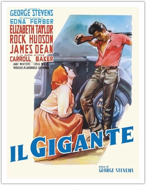 Giant (Il Gigante) - starring Elizabeth Taylor, Rock Hudson, and James Dean - Vintage Italian Movie Poster by Luigi Martinati c.1956 - Fine Art Matte Paper Print (Unframed) 11x14in