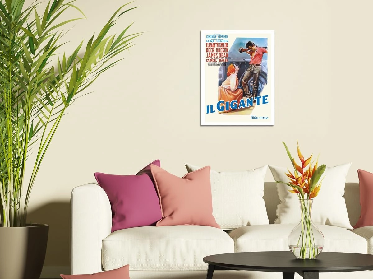Giant (Il Gigante) - starring Elizabeth Taylor, Rock Hudson, and James Dean - Vintage Italian Movie Poster by Luigi Martinati c.1956 - Fine Art Matte Paper Print (Unframed) 11x14in