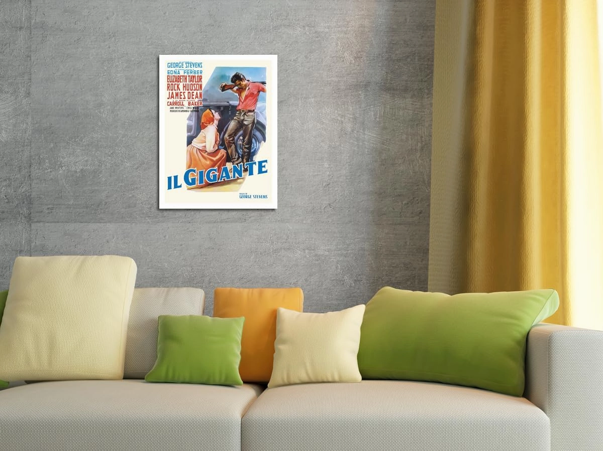 Giant (Il Gigante) - starring Elizabeth Taylor, Rock Hudson, and James Dean - Vintage Italian Movie Poster by Luigi Martinati c.1956 - Fine Art Matte Paper Print (Unframed) 11x14in