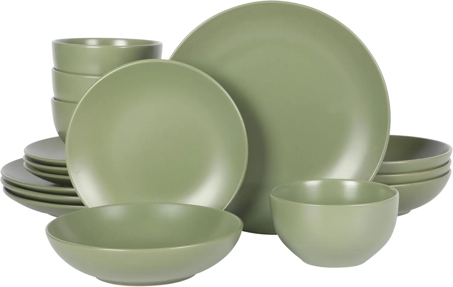 Gibson Home Queenslane 16 Piece Double Bowl Plates and Bowls Dinnerware Sets - Matte Green