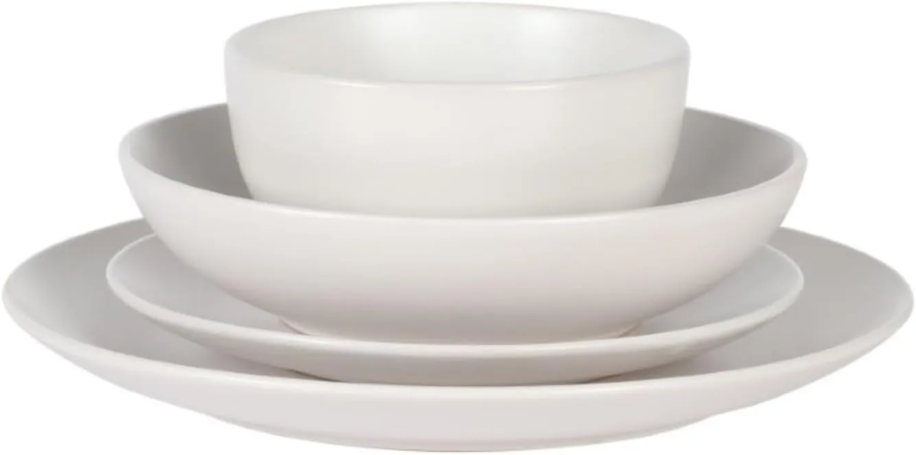Gibson Home Queenslane 16 Piece Plates and Bowls Dishes Stoneware Ceramic Dinnerware Sets - Matte White