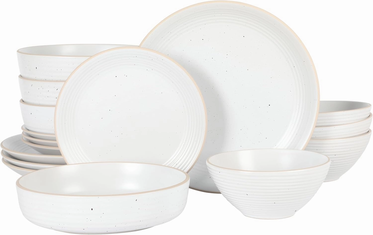 Gibson Home Dinah 16 Piece Double Bowl Stoneware Embossed Speckled Dinnerware Set - Matte White
