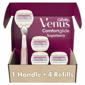 Gillette Venus Comfortglide plus Olay Sugarberry Women's Razor with Rose Gold Metal Handle   4 Blade Refills