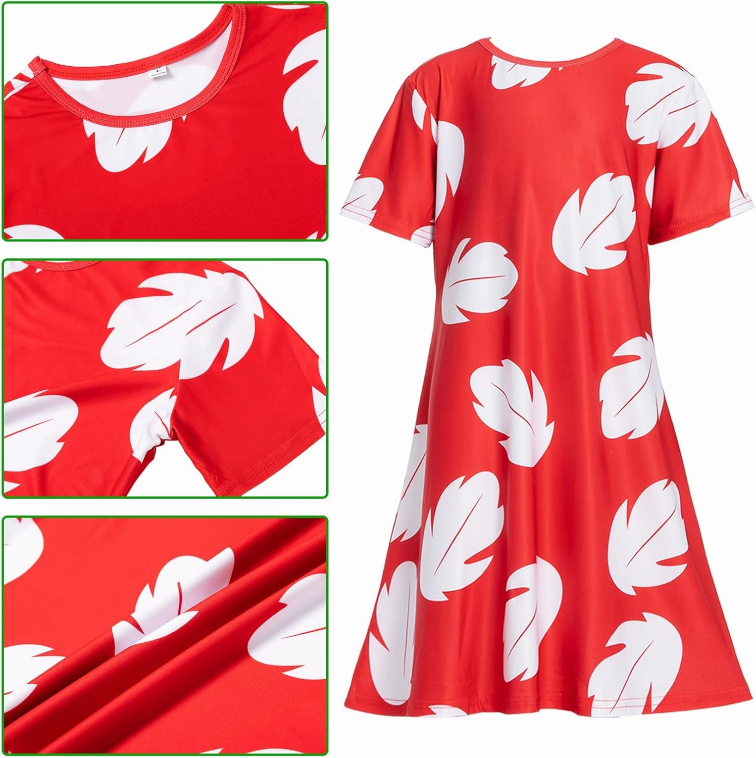 Girls Kids Hawaiian Red Dress Princess Halloween Costume Leaf Summer Dress