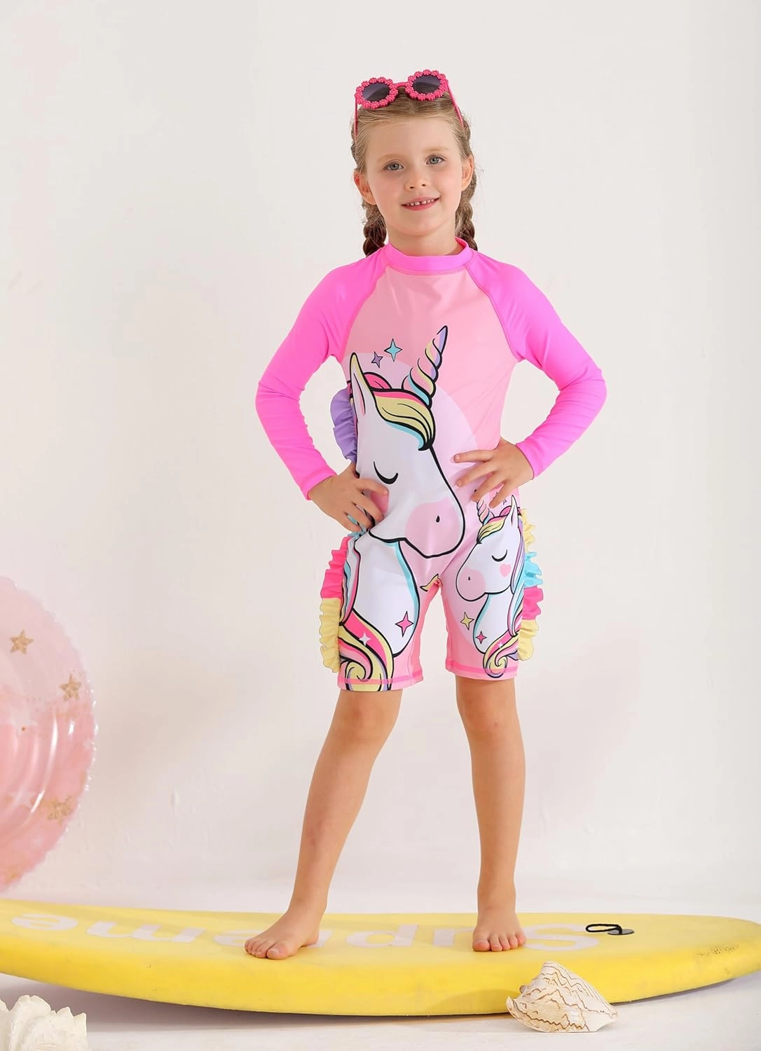 Girls Long Sleeve Rashguard Sets Kids One Piece Swimsuit Bathing Suit UPF 50  UV Zipper Swimwear