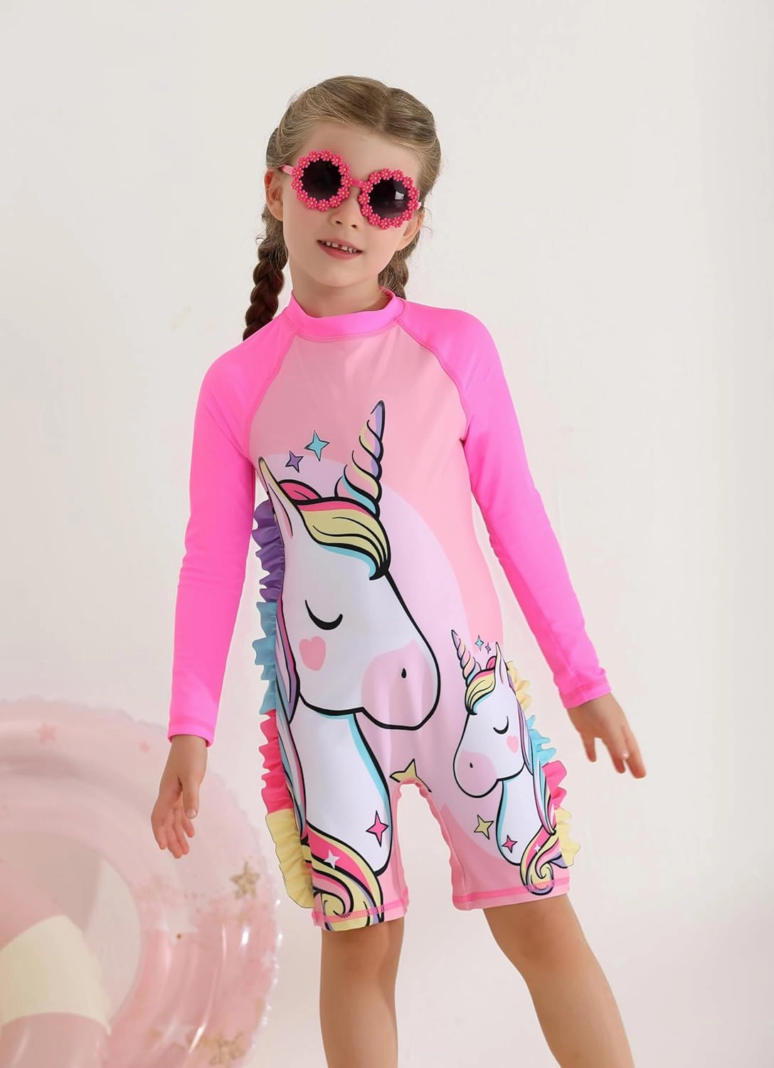 Girls Long Sleeve Rashguard Sets Kids One Piece Swimsuit Bathing Suit UPF 50  UV Zipper Swimwear