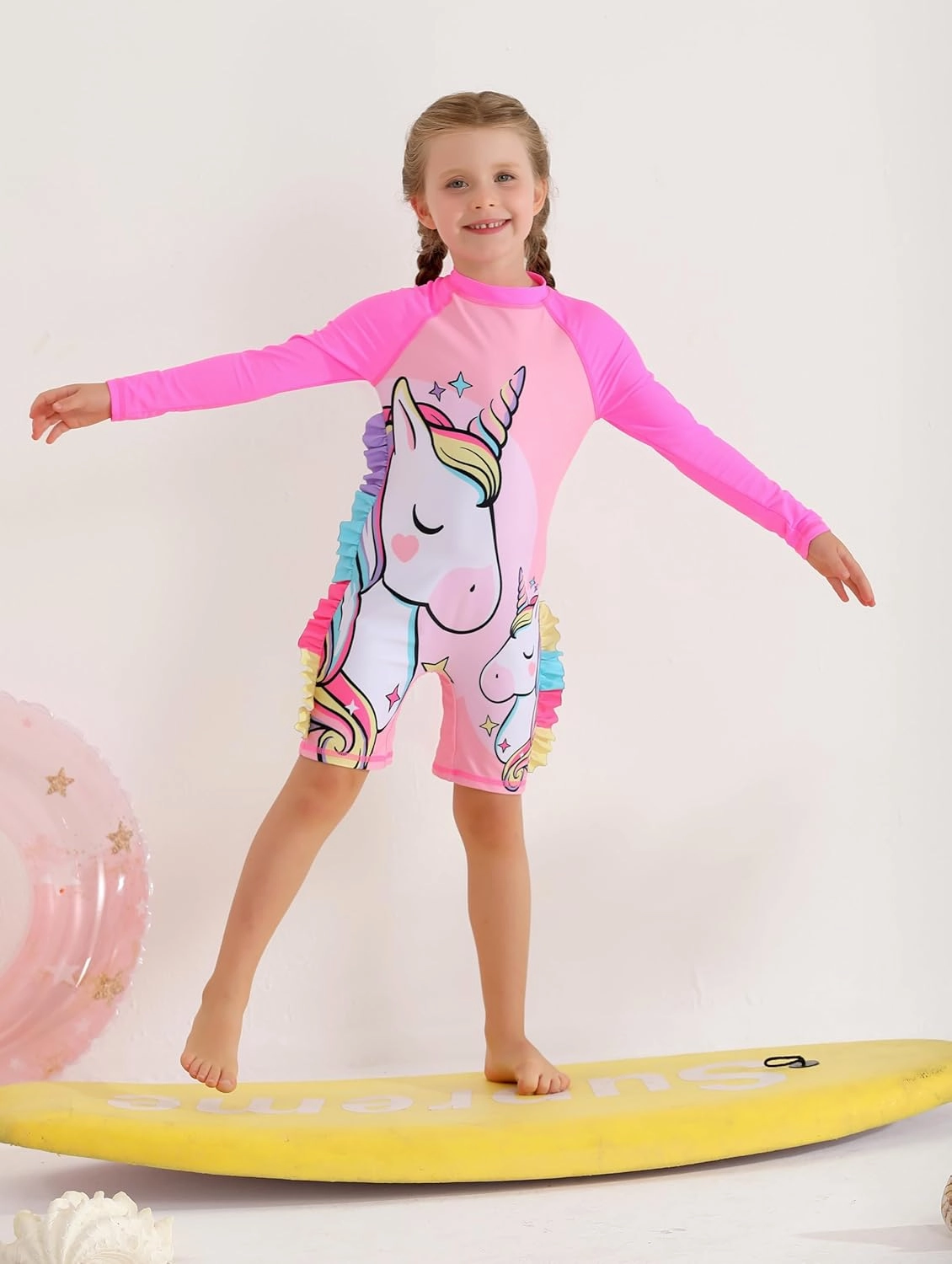 Girls Long Sleeve Rashguard Sets Kids One Piece Swimsuit Bathing Suit UPF 50  UV Zipper Swimwear
