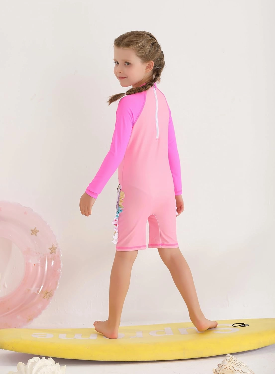 Girls Long Sleeve Rashguard Sets Kids One Piece Swimsuit Bathing Suit UPF 50  UV Zipper Swimwear