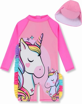 Girls Long Sleeve Rashguard Sets Kids One Piece Swimsuit Bathing Suit UPF 50  UV Zipper Swimwear