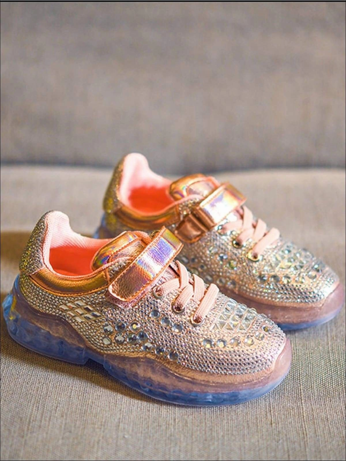 Girls Shimmer Rhinestone Embellished Sneakers By Liv and Mia