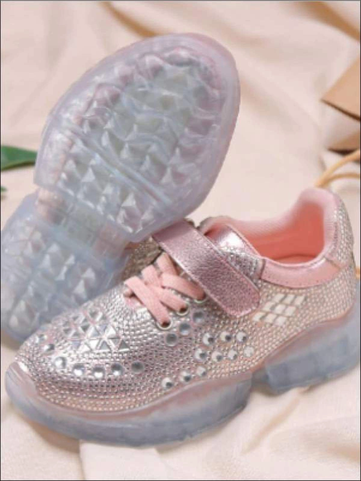Girls Shimmer Rhinestone Embellished Sneakers By Liv and Mia
