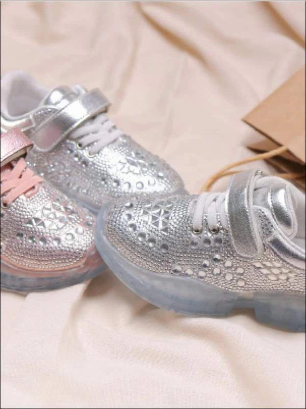 Girls Shimmer Rhinestone Embellished Sneakers By Liv and Mia