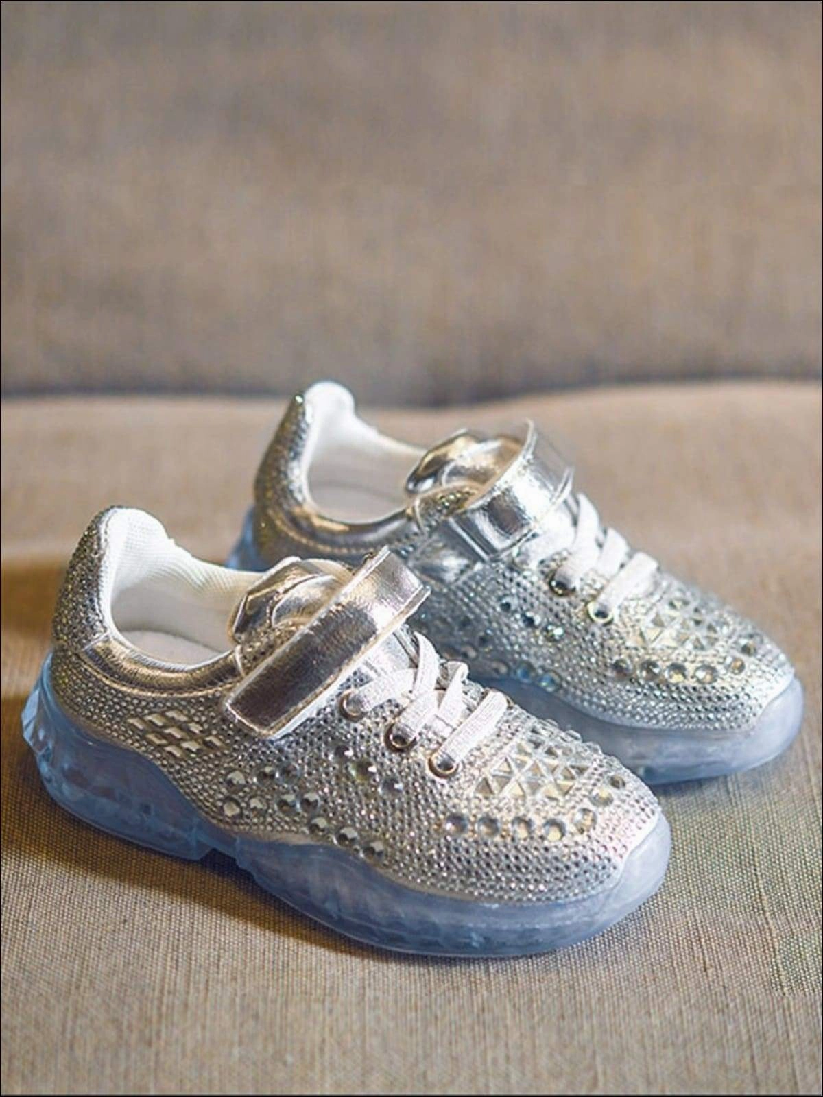 Girls Shimmer Rhinestone Embellished Sneakers By Liv and Mia