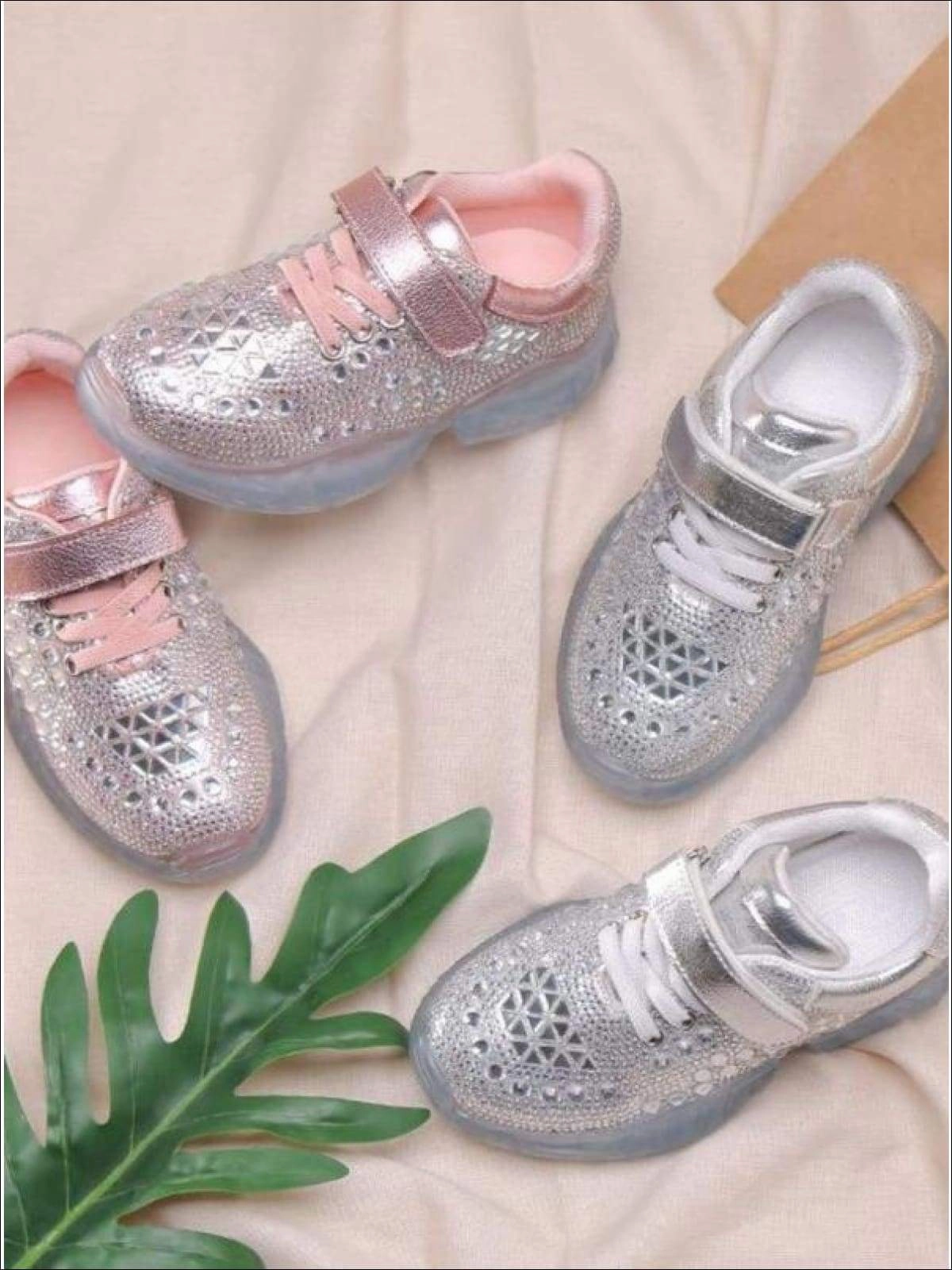 Girls Shimmer Rhinestone Embellished Sneakers By Liv and Mia