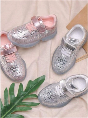 Girls Shimmer Rhinestone Embellished Sneakers By Liv and Mia