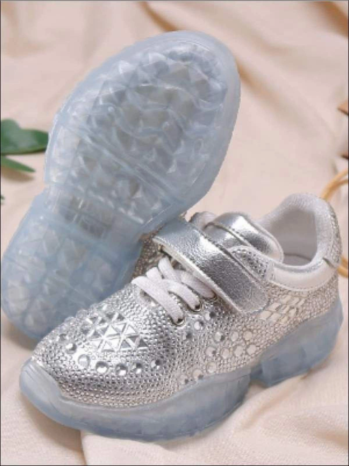 Girls Shimmer Rhinestone Embellished Sneakers By Liv and Mia