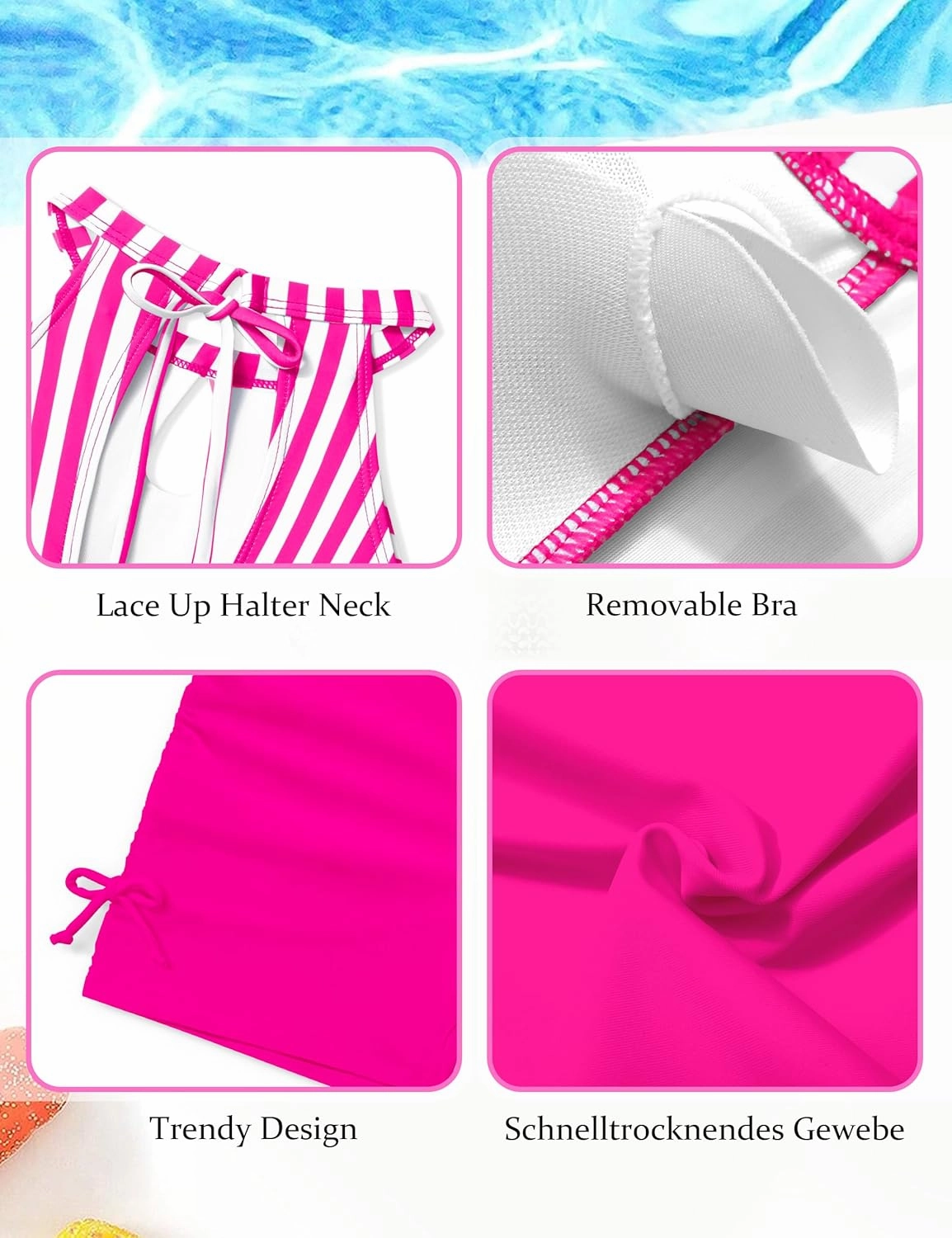 Girls Swimsuits Tankini Striped Halter Neck Cute Bathing Suits Swim Shorts 2 Piece Sets