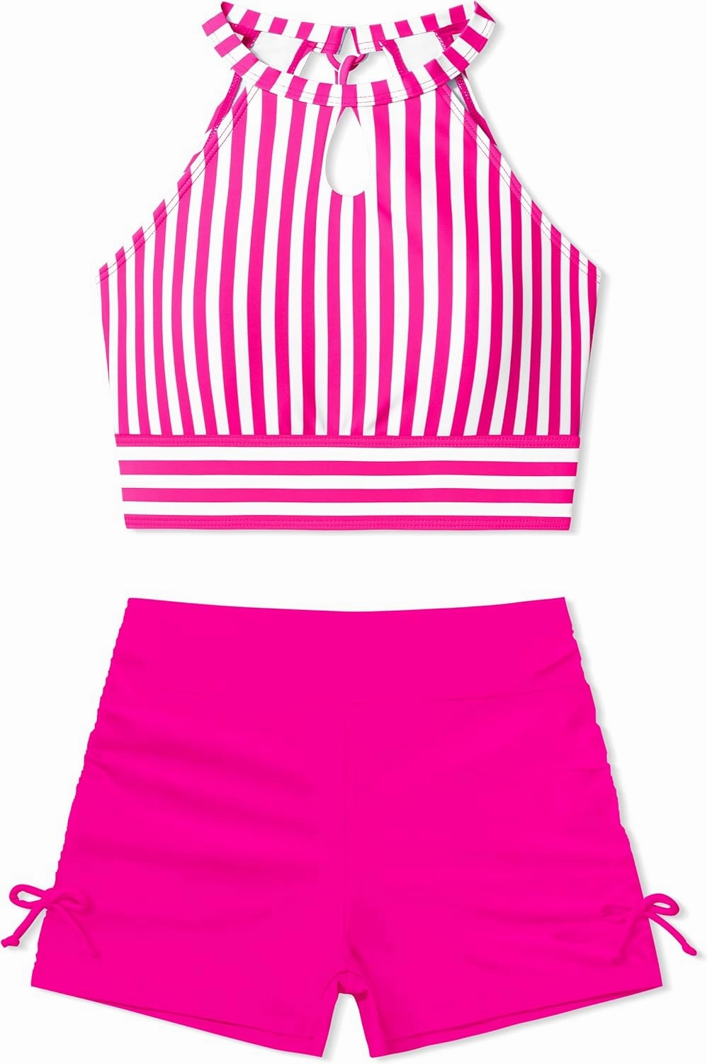 Girls Swimsuits Tankini Striped Halter Neck Cute Bathing Suits Swim Shorts 2 Piece Sets