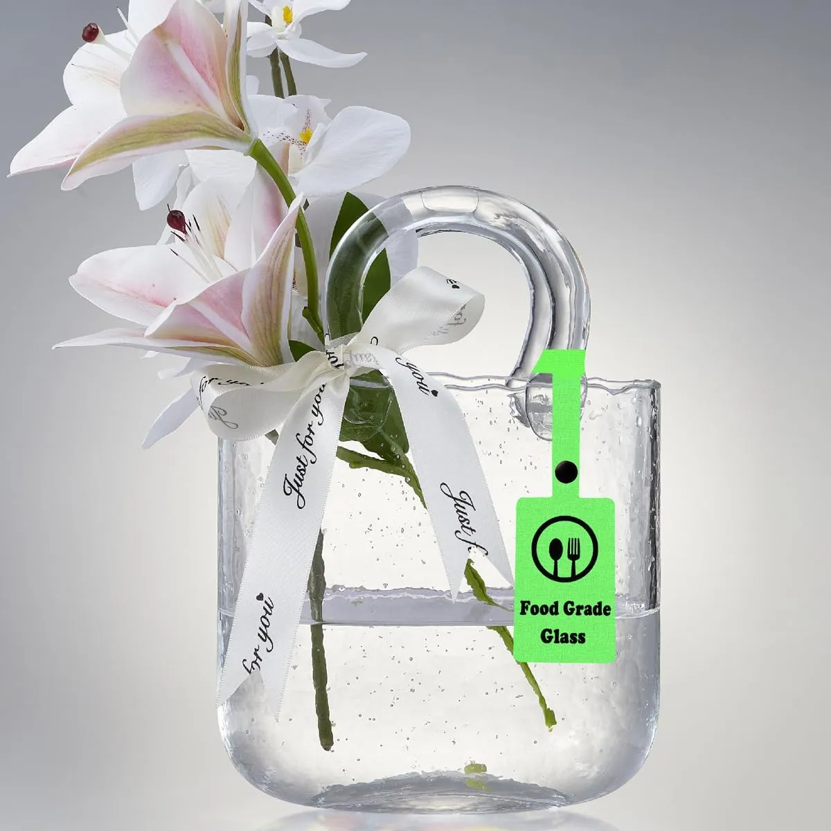 Glass Bag vase, Purse vase with Fish Bowl, Handbag Shape Flower vase - for Home Décor, enterpiece, Events, Office, Garden, Wedding (Transparent)