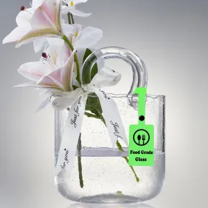 Glass Bag vase, Purse vase with Fish Bowl, Handbag Shape Flower vase - for Home Décor, enterpiece, Events, Office, Garden, Wedding (Transparent)