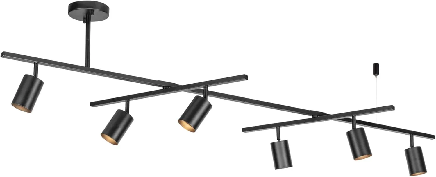 GLOBE Electric 59829 64" 6-Light Track Lighting, Matte Black Finish, Center Swivel Bar, Adjustable Heads, GU10 Base, Dimmable, Modern Industrial Lighting