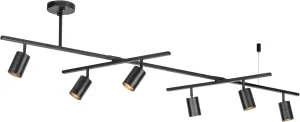 GLOBE Electric 59829 64" 6-Light Track Lighting, Matte Black Finish, Center Swivel Bar, Adjustable Heads, GU10 Base, Dimmable, Modern Industrial Lighting