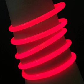 Glow With Us Brand Glow Sticks Bracelets Bulk Wholesale, 100 8” Red Glow Bracelets, Bright Color, Glow 8-12 Hrs, 100 Connectors Included, Glow Party Favor Supplies, Sturdy Packaging, Great Fun.