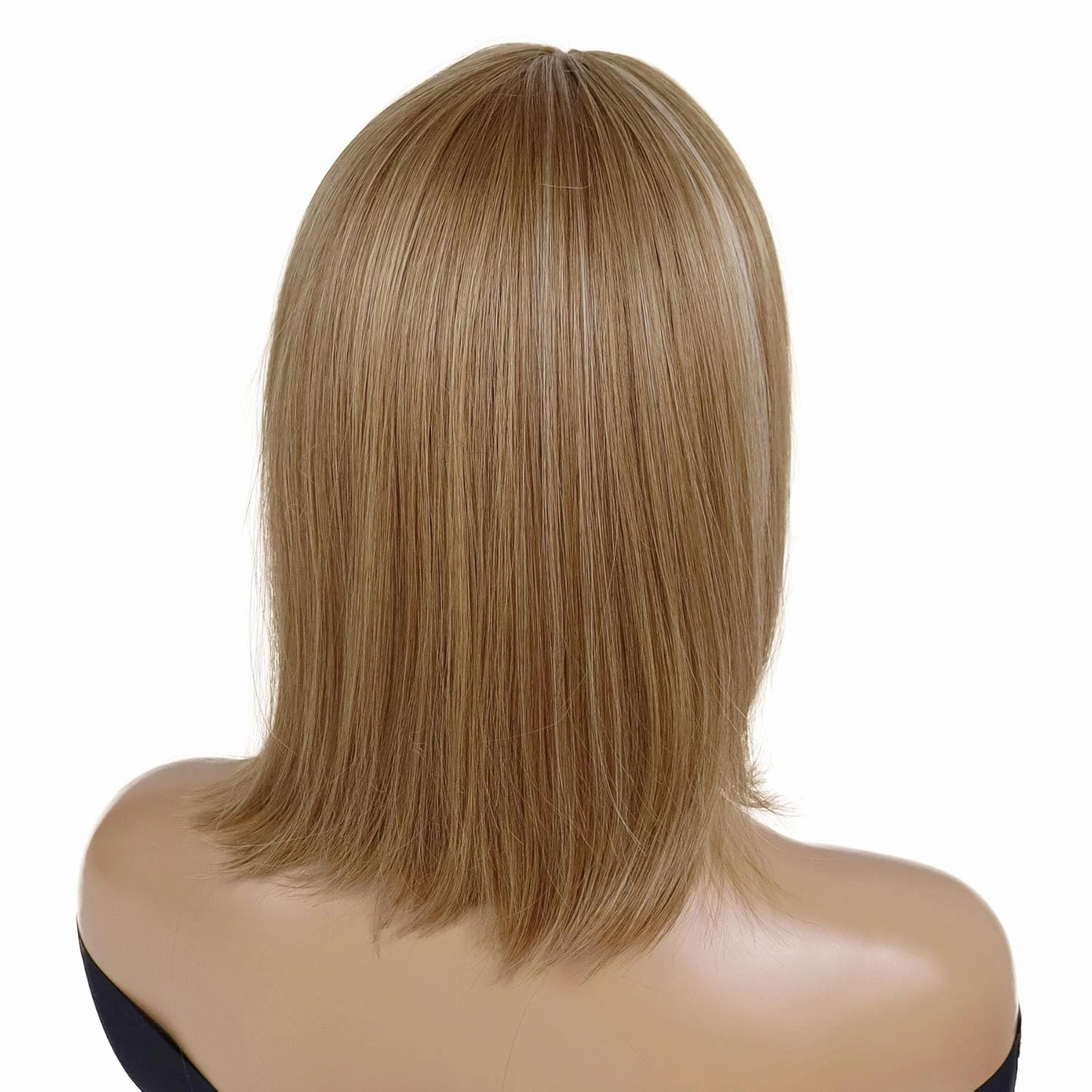 GNIMEGIL 16 inch Medium Length Light Brown Wig with Bangs Short Bob Wigs Straight Hairstyles Natural Full Wigs for Women Student Wig Heat Resistant Synthetic Fiber Roleplay