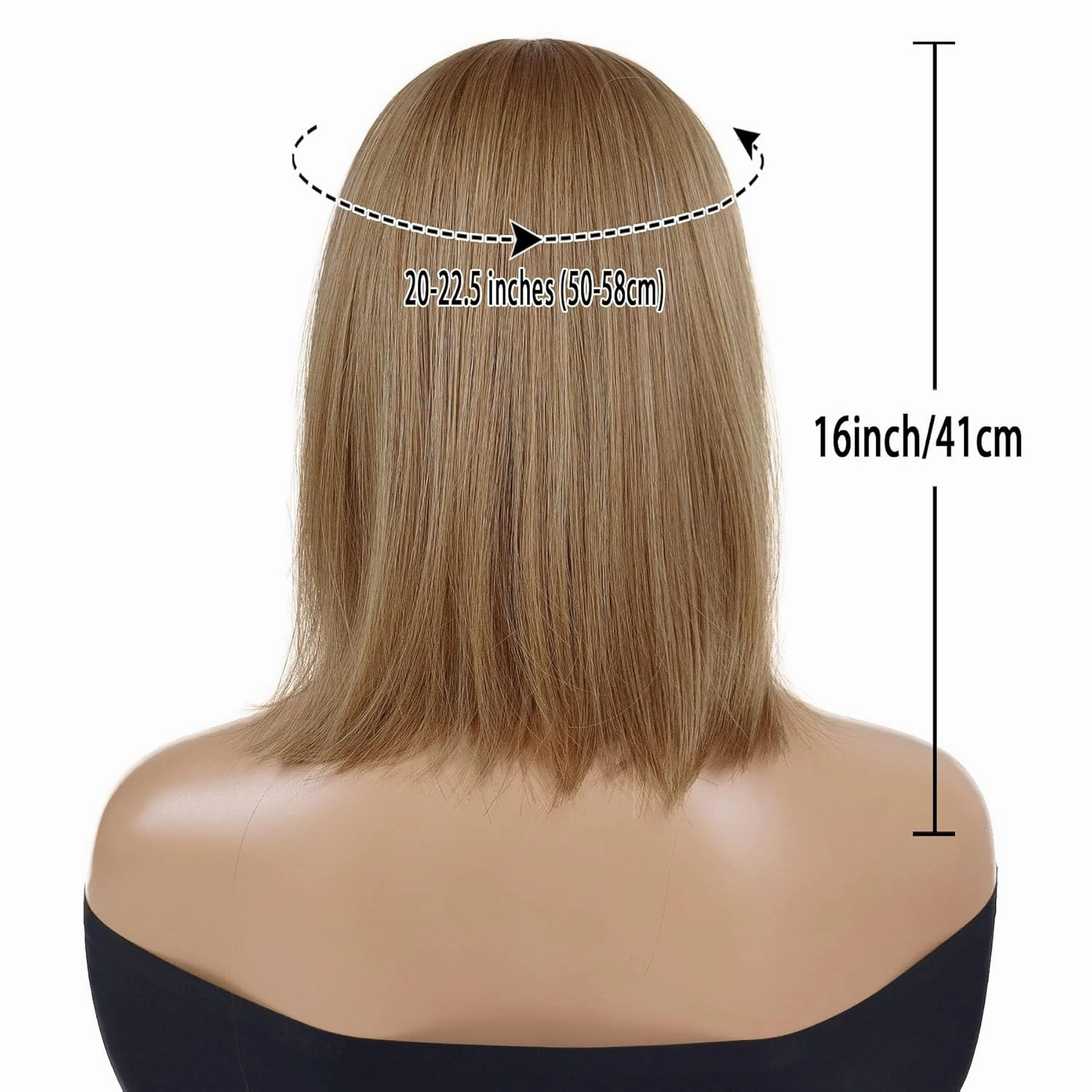 GNIMEGIL 16 inch Medium Length Light Brown Wig with Bangs Short Bob Wigs Straight Hairstyles Natural Full Wigs for Women Student Wig Heat Resistant Synthetic Fiber Roleplay