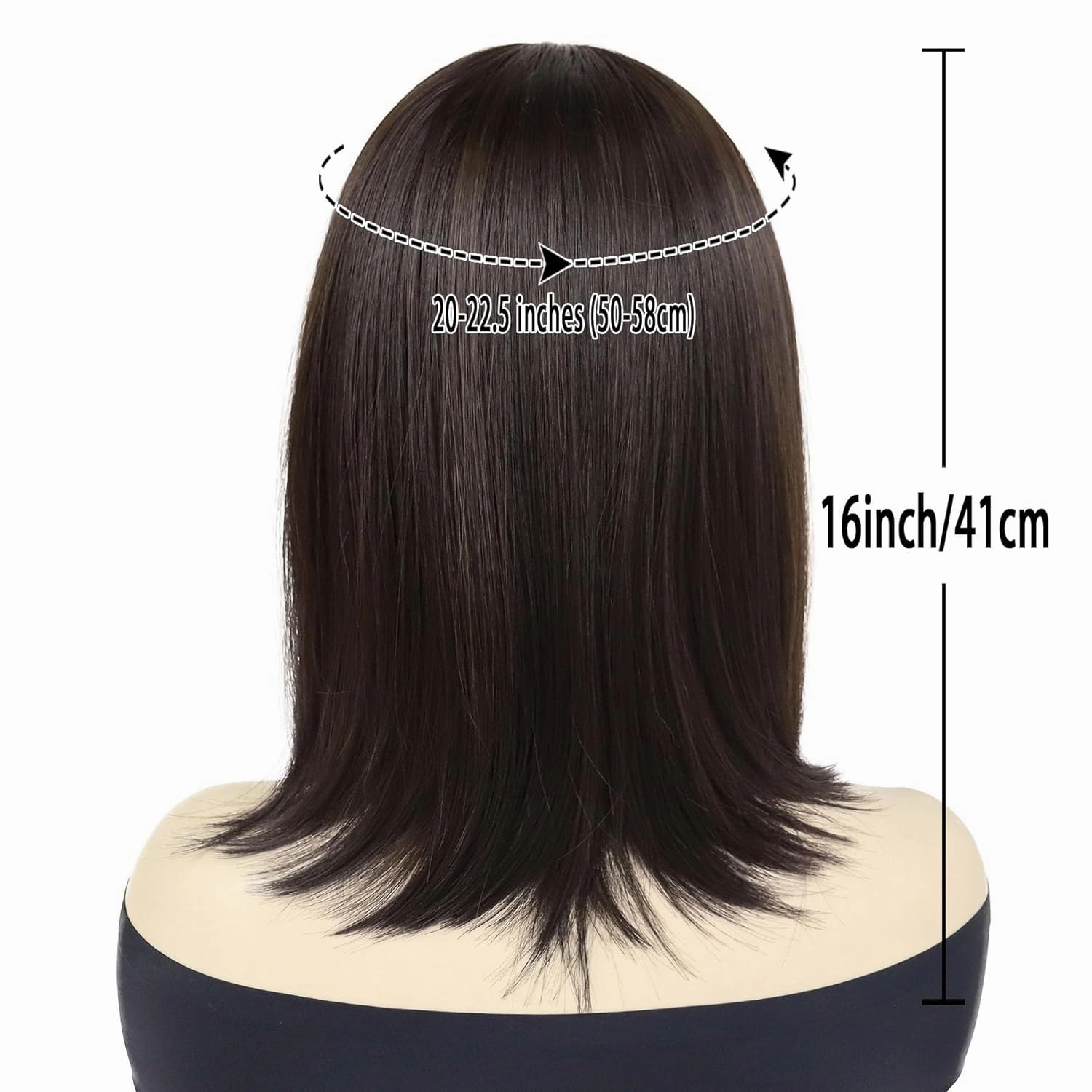 GNIMEGIL 16 Inch Medium Shoulder Length Dark Brown Wig with Bangs Natural Short Straight Hair Bobs Full Wigs For Women Drag Queen Wig Heat Resistant Synthetic Hair