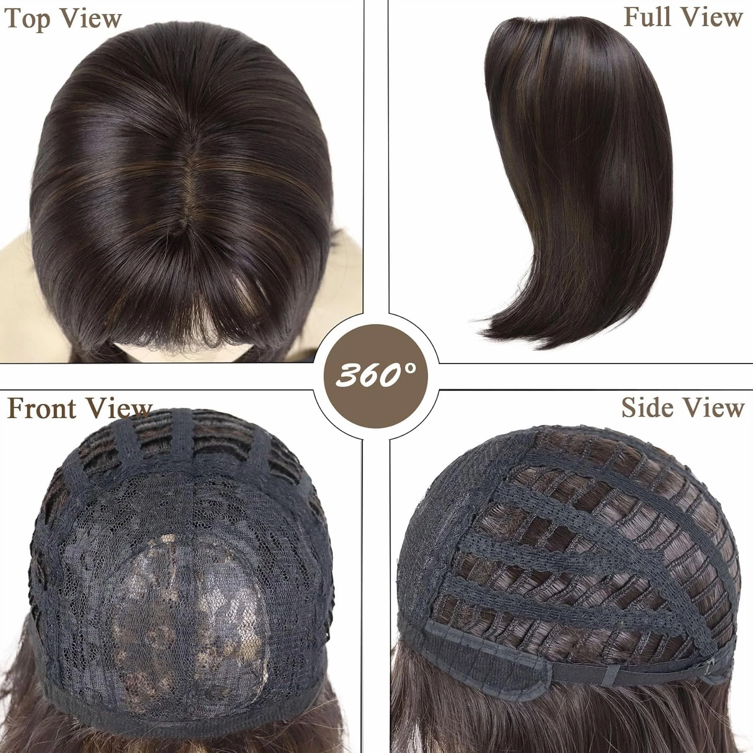 GNIMEGIL 16 Inch Medium Shoulder Length Dark Brown Wig with Bangs Natural Short Straight Hair Bobs Full Wigs For Women Drag Queen Wig Heat Resistant Synthetic Hair